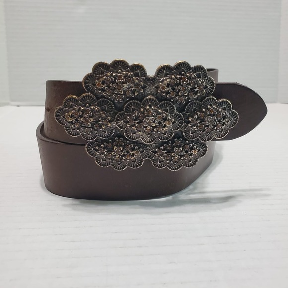 Vintage Gold Tone Floral Pattern Belt‎ Buckle  Kenneth Cole Belt Made Italy - Picture 1 of 6